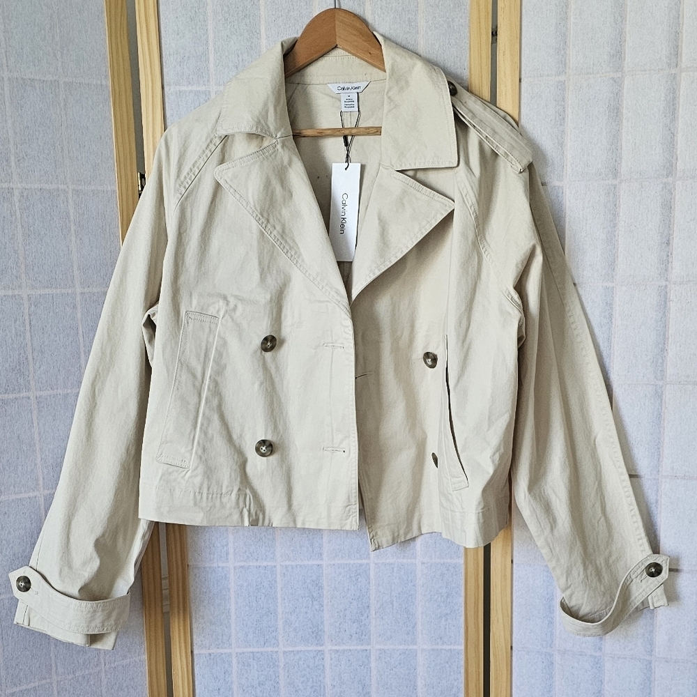 Calvin Klein Short Cotton Trench Coat - Picture 2 of 14